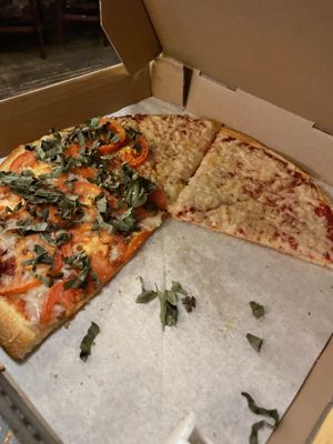 Vegan cheese, 1/2 with basil, fresh tomato   #Veganuary at Blue Line Pizza in San Carlos