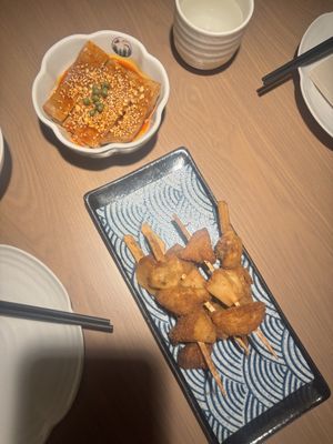 Bean curd, mushroom skewers  at Qingchun Pumen (Pacific Ocean New World Branch) in Shanghai