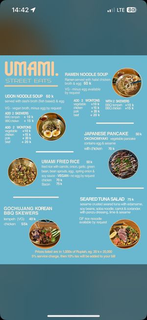Menu  at Umami Street Eats Ubud in Kabupaten Gianyar