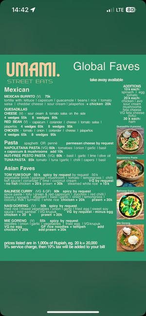 Menu  at Umami Street Eats Ubud in Kabupaten Gianyar