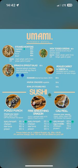 Menu  at Umami Street Eats Ubud in Kabupaten Gianyar