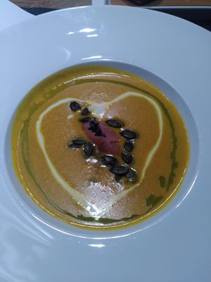Pumpkin soup with apple chutney at Prélude in Luzern