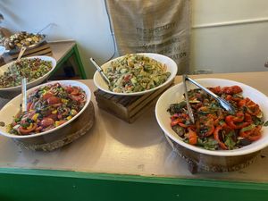 Fresh vegan salads  at La Valle in North London