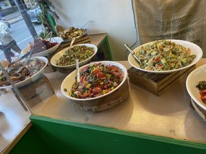 Fresh vegan salads  at La Valle in North London