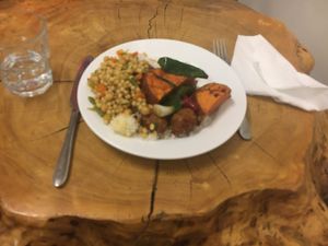 Soy meatballs and veggies at La Valle in North London