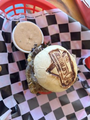 Lions mane mushroom sandwich with BBQ sauce   at Harold's Diner Soda Fountain & Farmacy in Eureka Springs