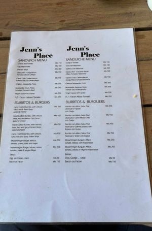 Menu at Jen's Café in Tofo