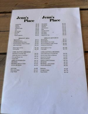 Menu at Jen's Café in Tofo