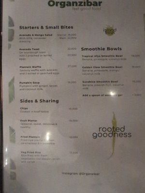 Menu at Organzibar in Zanzibar
