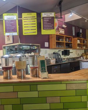 Front counter, specials board, teas and lemonade at Laughing Planet Cafe in Reno