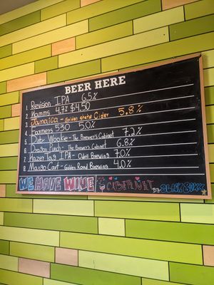 Beer and wine menu board at Laughing Planet Cafe in Reno