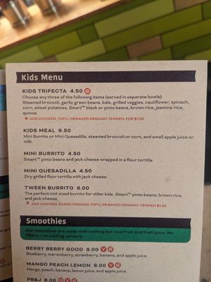 Best kids menu for vegans - swap for vegan cheese no charge at Laughing Planet Cafe in Reno