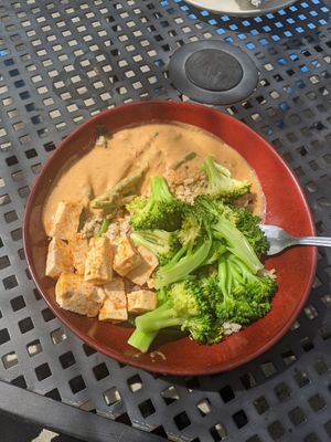 My go-to is the Thai bowl with tofu, no slaw at Laughing Planet Cafe in Reno