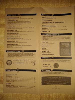 Menu at Laughing Planet Cafe in Reno