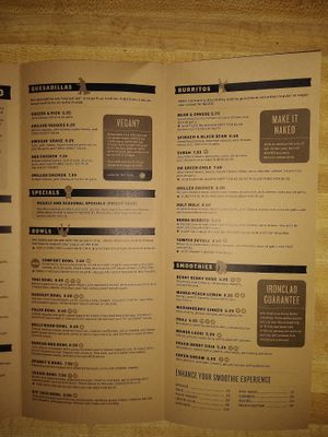 Menu at Laughing Planet Cafe in Reno