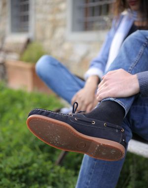 Vegan sailing shoe Alex suede blue at NOAH - Italian Vegan Shoes in Esselbach