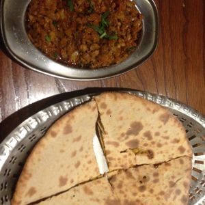 Baigan bharta, Punjabi aloo paratha at Veg Kitchen in Tokyo