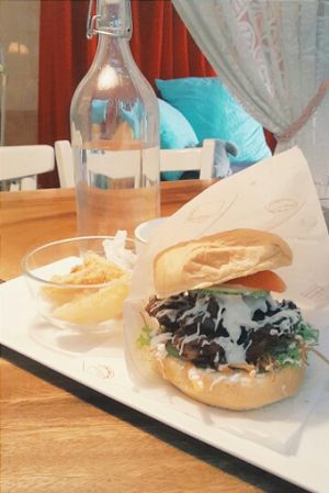 tofu burger and fries at Cloud Dreaming in Penang