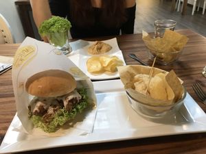 Crispy Mushroom burger + chips at Cloud Dreaming in Penang