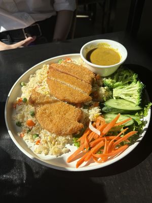 Vegetarian Chicken Katsu and fried rice (with optional egg)  at PaPa Kitchen in Seattle