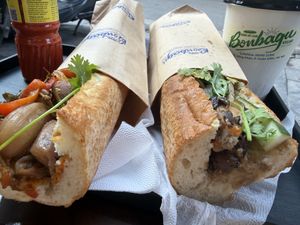 Jackfruit on one side, mushroom on the other, both incredible   at Bonbagu Vegan Baguette - Bánh Mì Chay in Hanoi