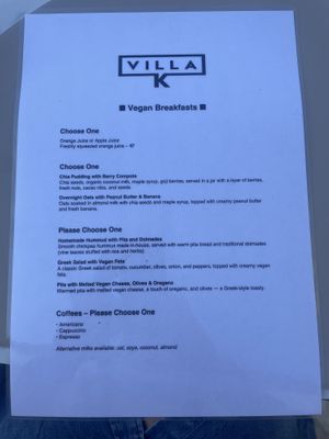 Vegan breakfast menu  at Villa K Corfu in Corfu