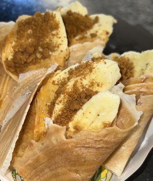 Biscoff crumble with added banana   at Roll Cation in Chiang Mai