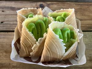 Pandan custard pancakes   at Roll Cation in Chiang Mai