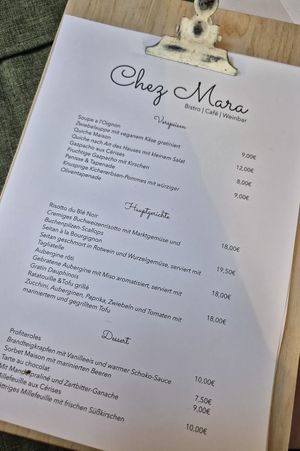Speisekarte (Stand August 2025)  at Chez Mara in Rostock