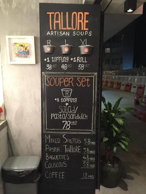 Menu at Tallore Soups in Hong Kong Island