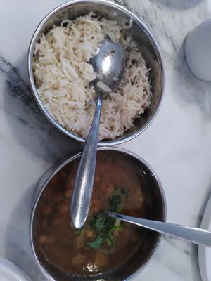 Chickpea dish and rice (September 2025) at Cegin Punjabi in Ceredigion