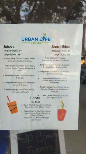 Menu at Urban Life Center & Juice Bar in Baltimore