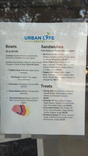 Menu at Urban Life Center & Juice Bar in Baltimore