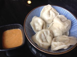 dumplings and sauce at XiangJi Ge Vegetarian in Shanghai