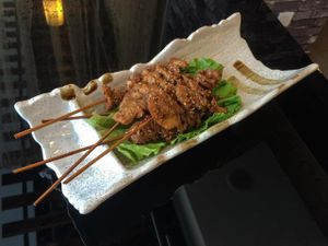 Cumin seasoned mock roasted meat on a stick at XiangJi Ge Vegetarian in Shanghai