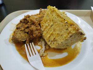 Rice and soy milk slice with seitan stew at Raices in Santo Domingo