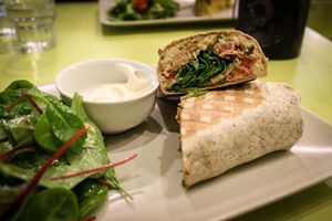 smoked tempeh and quinoa wrap at Puro Bistro in Prague