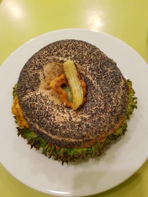 Bagel with pumpkin spread at Puro Bistro in Prague