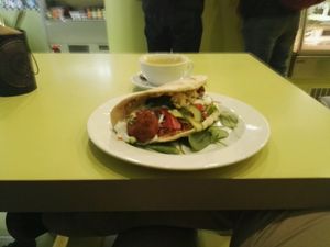 sweet potatoe falafel Sandwich. at Puro Bistro in Prague