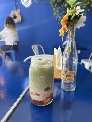 Oat strawberry matcha   at Ola Bendita  in Cabo San Lucas