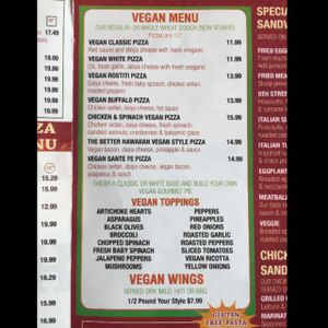 vegan menu in the ";normal"; menu in the restaurant! at Uncle Oogie's Pizza in Sea Isle City