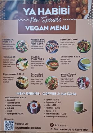 Vegan menu at Ya Habibi in Canarias