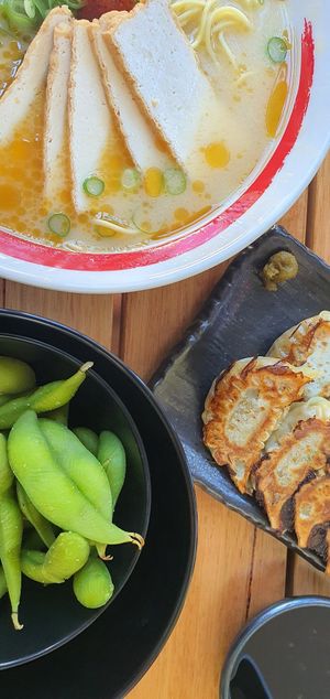 Tonkotsu ramen, edamame & gyoza at Danbo Labo in South Brisbane