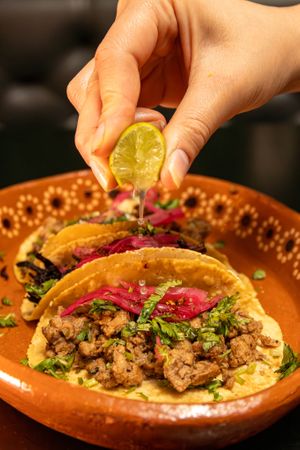Carnitas taco with hand-made tortilla cilantro and pickled onion. at El Tesorito de Jalisco in Mexico City