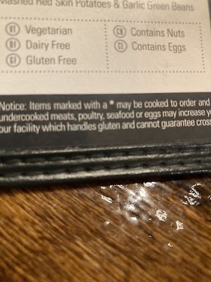 Menu clearly marks options  at The River Merchant in Kent