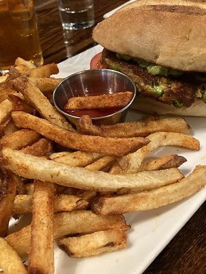 Veggie smash burger with cheese and ailio removed  at The River Merchant in Kent