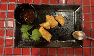 Vegan Fried Tofu Chicken style (already had a few bites 🙈).  at The Pink Cow - ピンクカウ in Tokyo