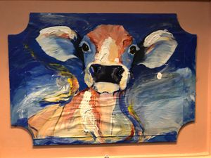 A welcoming cow #friendsnotfood at The Pink Cow - ピンクカウ in Tokyo