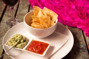 Homemade Pink Cow Chips with Vegan Guacamole & Salsa at The Pink Cow - ピンクカウ in Tokyo