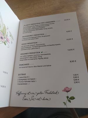 Speisekarte Frühstück at Café Plan B Bürgerhaus Burghausen in Bayern